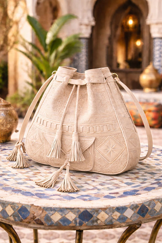 Authentic Moroccan Leather Bucket Bag – Handmade