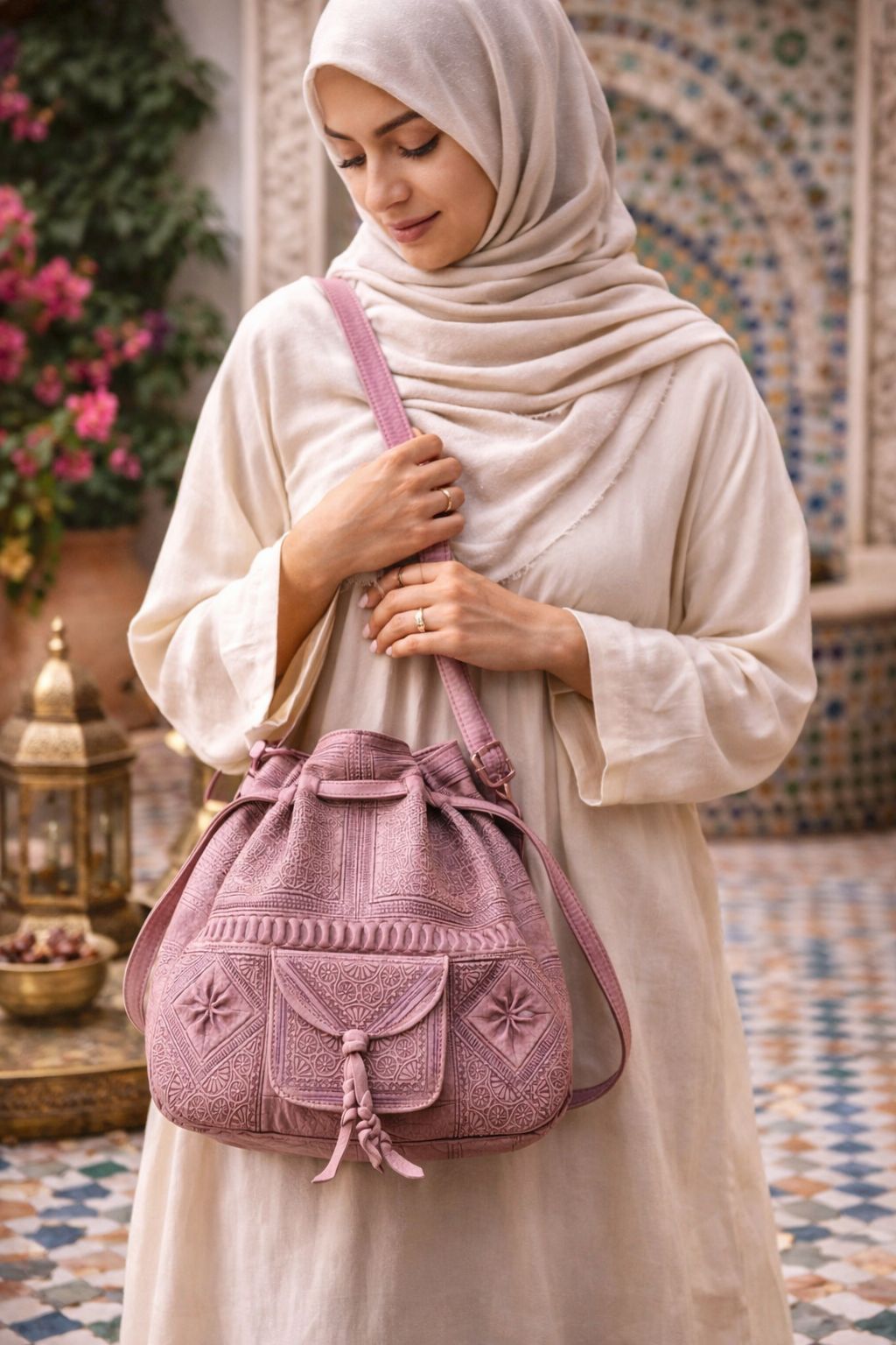 Authentic Moroccan Leather Bucket Bag – Handmade