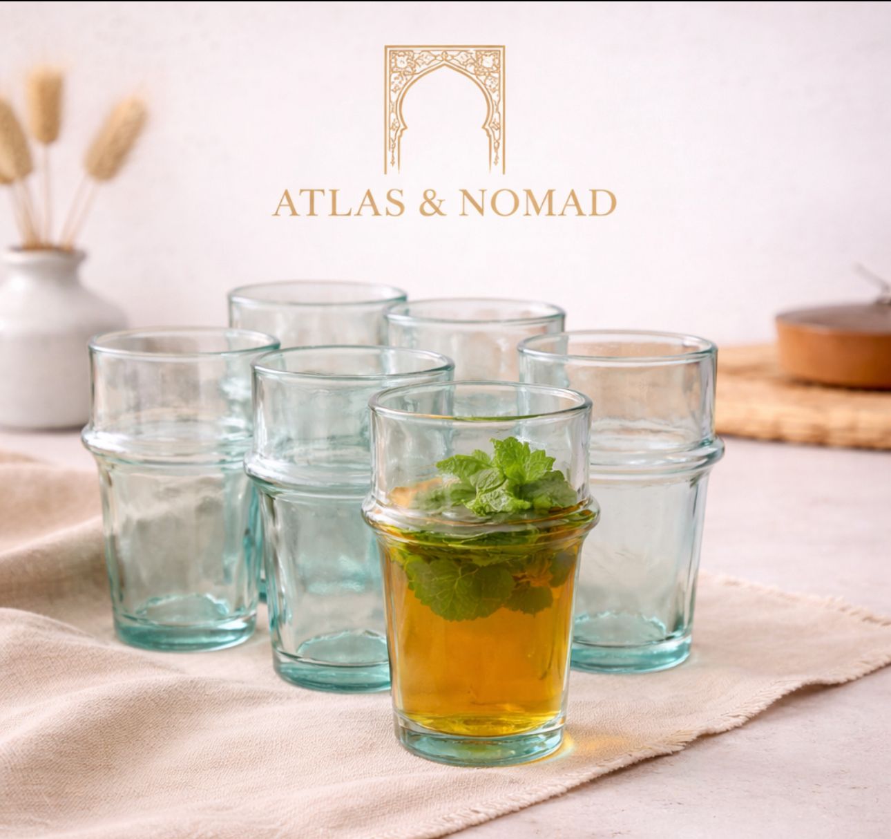 Set of 6 Moroccan Beldi Glasses – Handmade Recycled Moroccan Tea Glasses