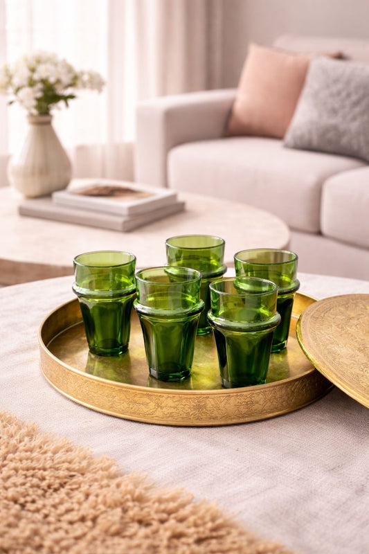 Set of 6 Authentic Moroccan Green Beldi Glasses