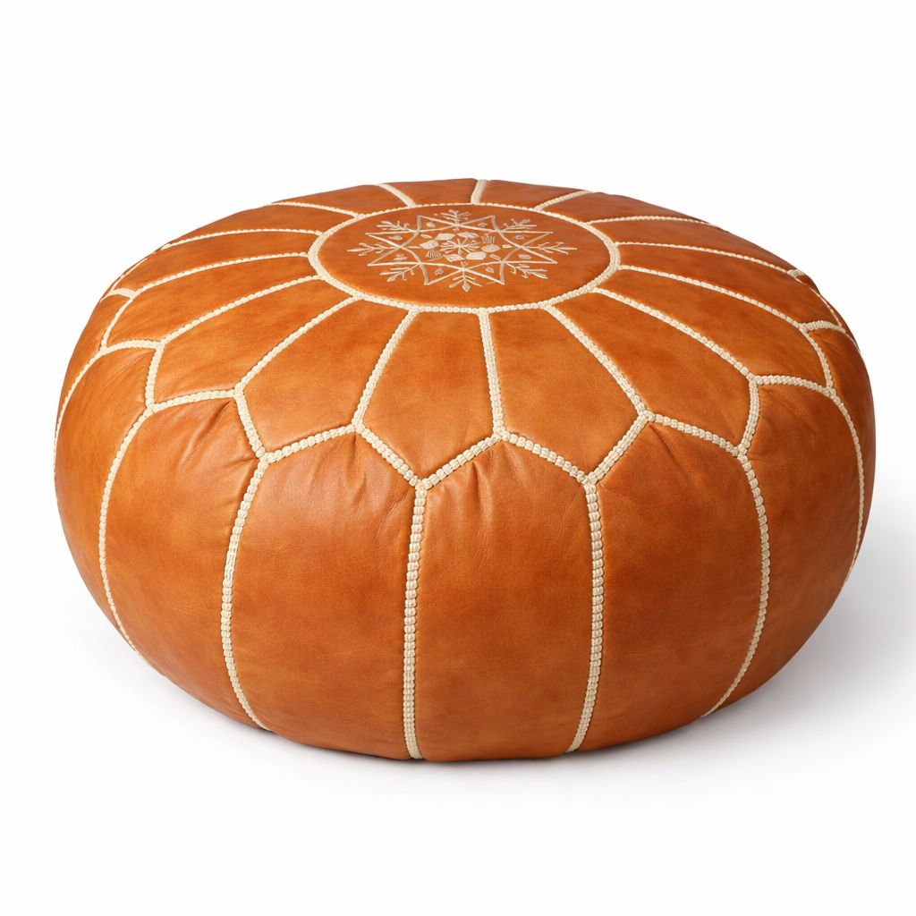 Moroccan Leather Pouf – Handmade Berber Ottoman TAN | Authentic Moroccan Pouf | Atlas & Nomad