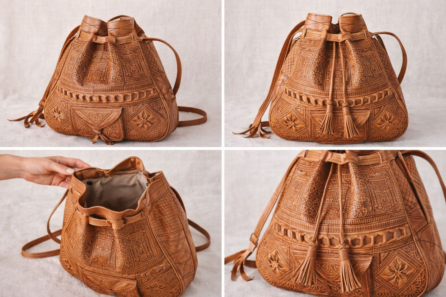 Moroccan Handmade Leather Bag | Berber Boho Shoulder Bag | Artisan Leather Purse