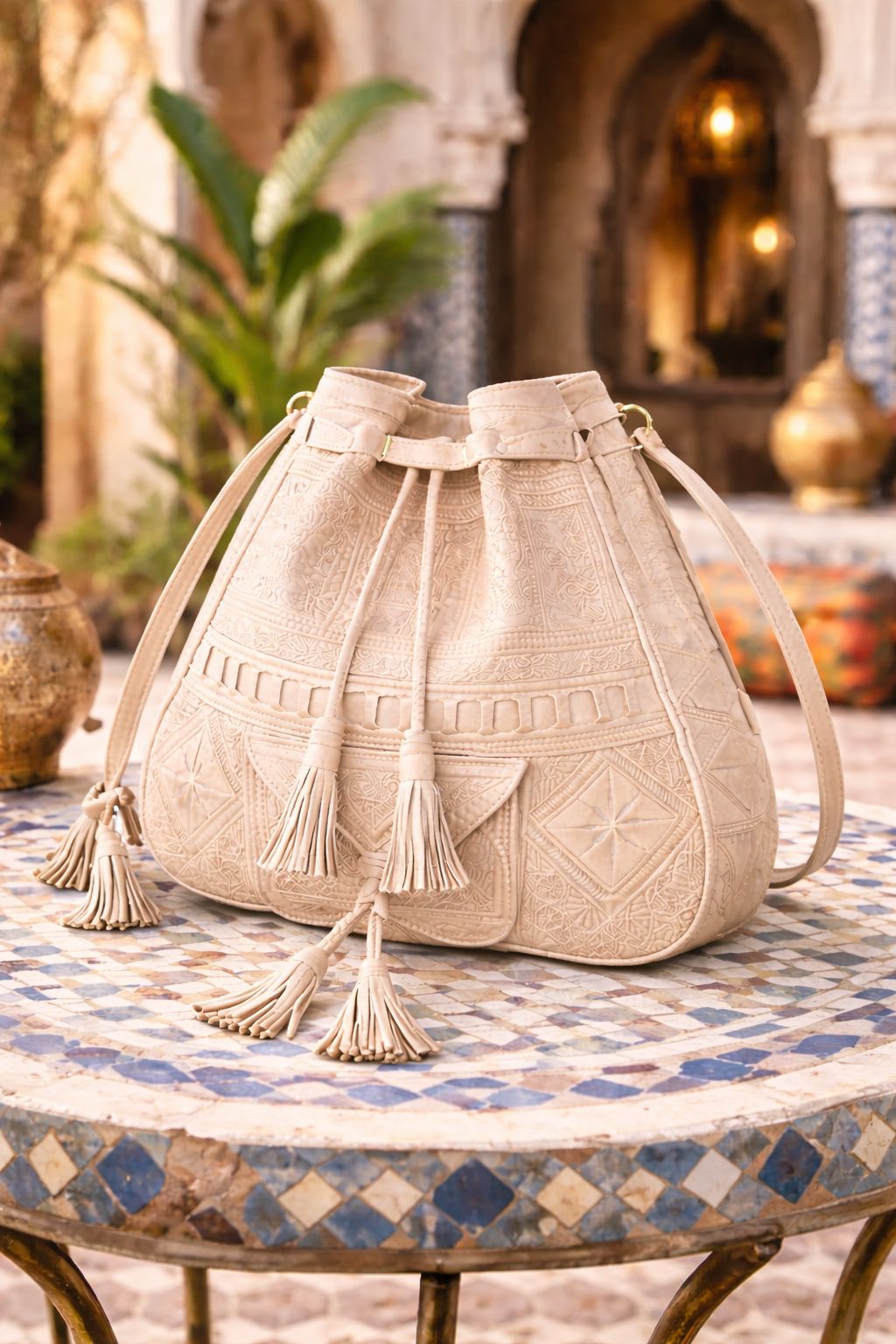 Authentic Moroccan Leather Bucket Bag – Handmade