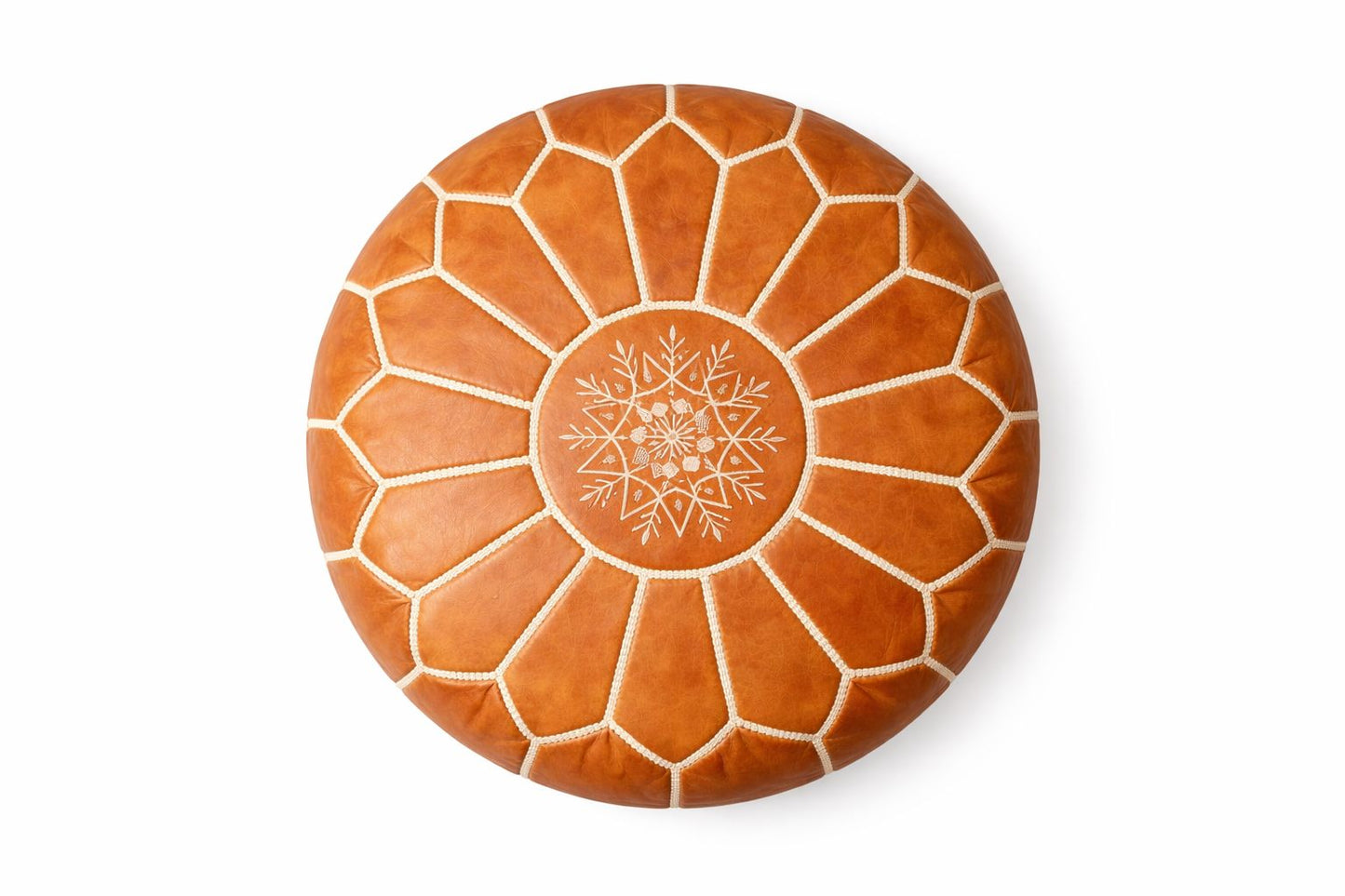 Moroccan Leather Pouf – Handmade Berber Ottoman TAN | Authentic Moroccan Pouf | Atlas & Nomad