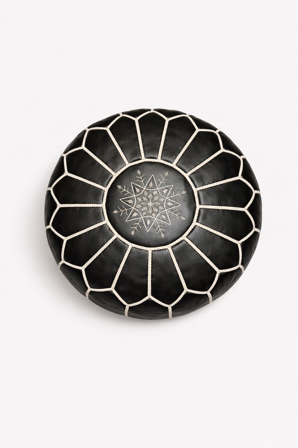 Moroccan Leather Pouf BLACK – Handmade Berber Ottoman TAN | Authentic Moroccan Pouf | Atlas & Nomad