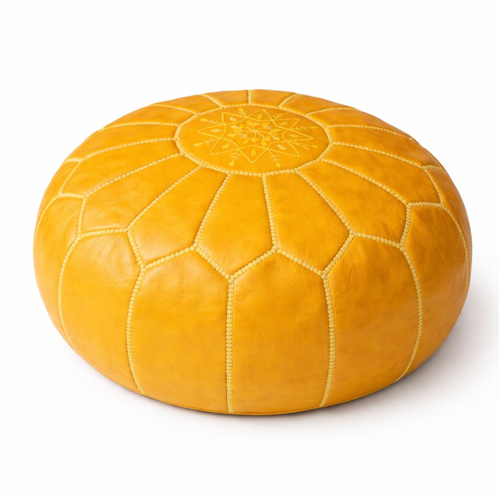 Moroccan Leather Pouf – Handmade Yellow Ottoman | Atlas & Nomad