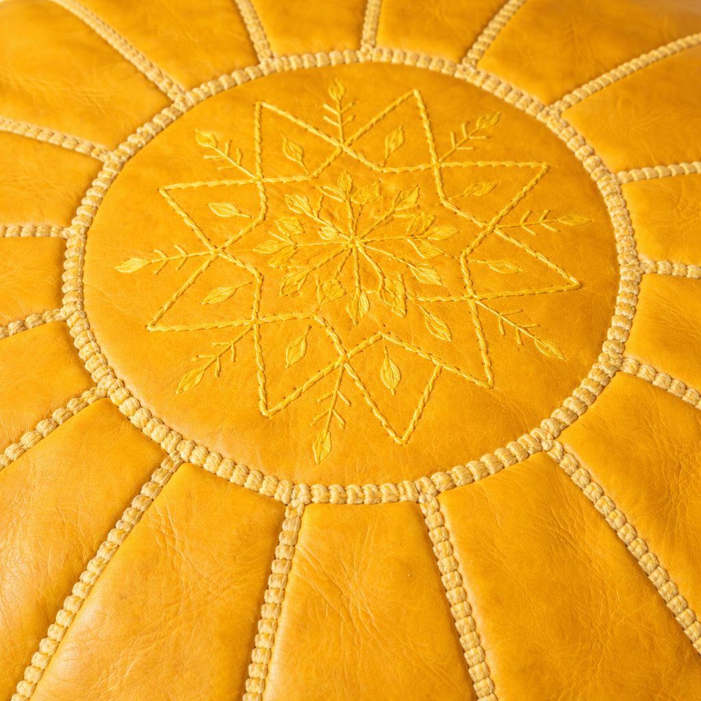 Moroccan Leather Pouf – Handmade Yellow Ottoman | Atlas & Nomad