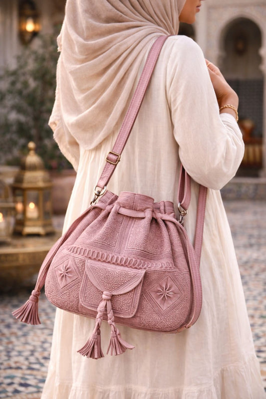 Authentic Moroccan Leather Bucket Bag – Handmade