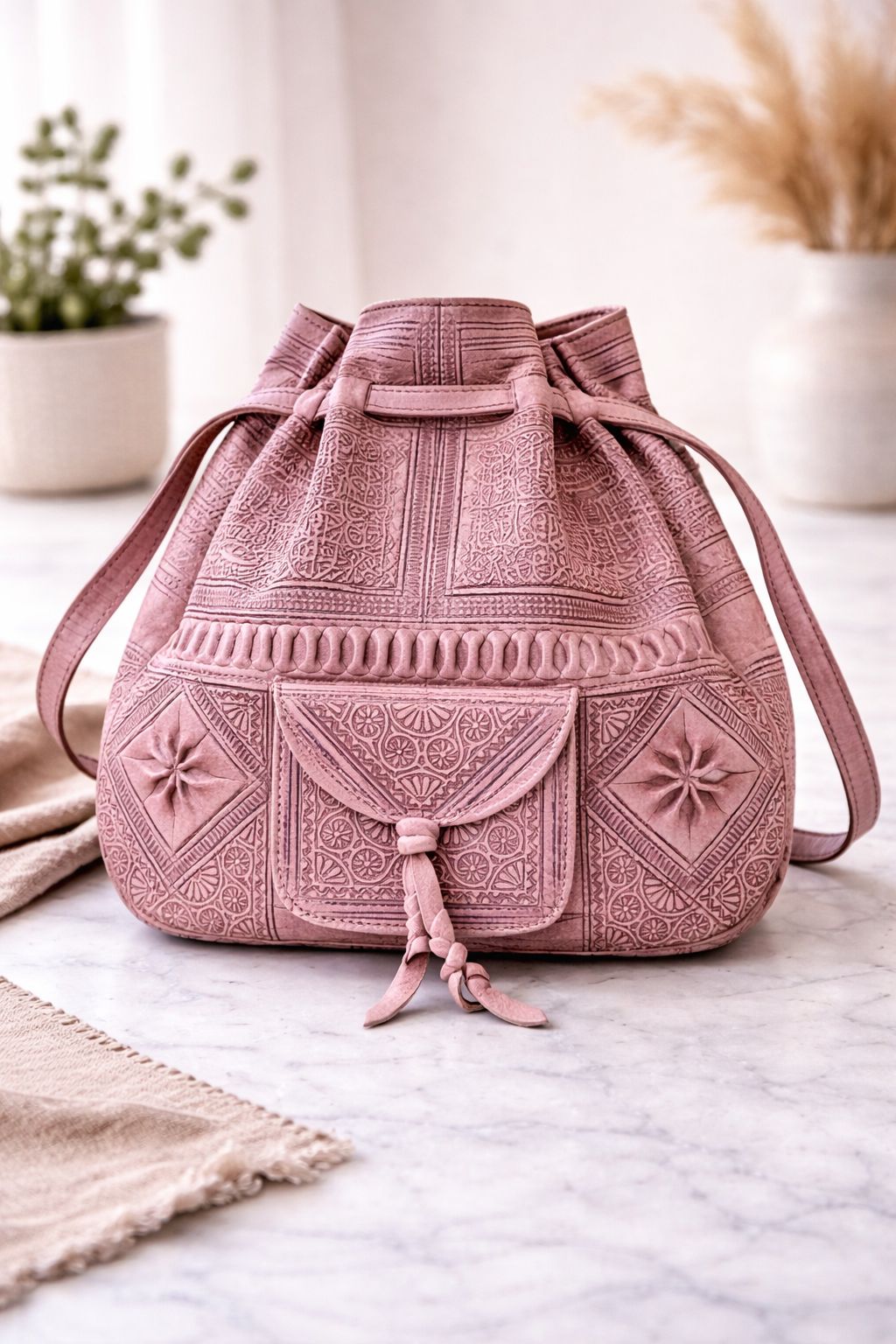 Authentic Moroccan Leather Bucket Bag – Handmade