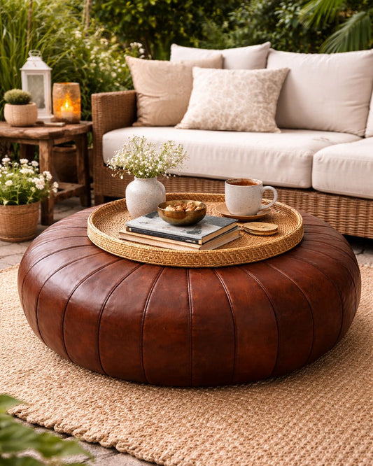 Authentic Moroccan Leather Pouf -GARAA- Handmade in Marrakech
