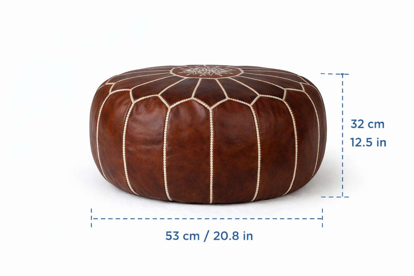 Moroccan Leather Pouf Brown – Handmade Ottoman – Atlas Nomad