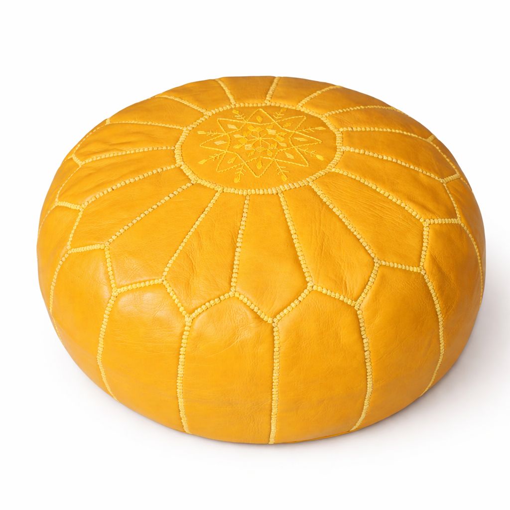 Moroccan Leather Pouf – Handmade Yellow Ottoman | Atlas & Nomad