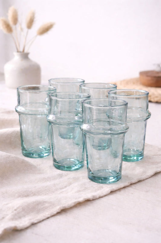 Set of 6 Moroccan Beldi Glasses – Handmade Recycled Moroccan Tea Glasses