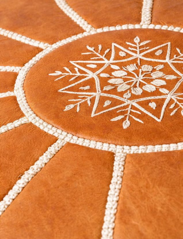 Moroccan Leather Pouf – Handmade Berber Ottoman TAN | Authentic Moroccan Pouf | Atlas & Nomad