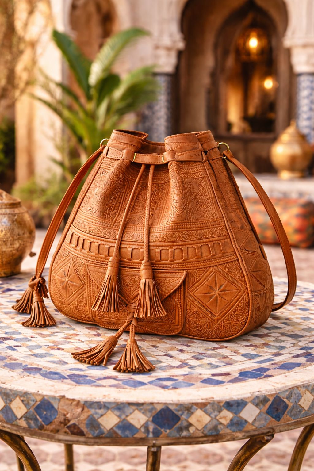 Moroccan Handmade Leather Bag | Berber Boho Shoulder Bag | Artisan Leather Purse
