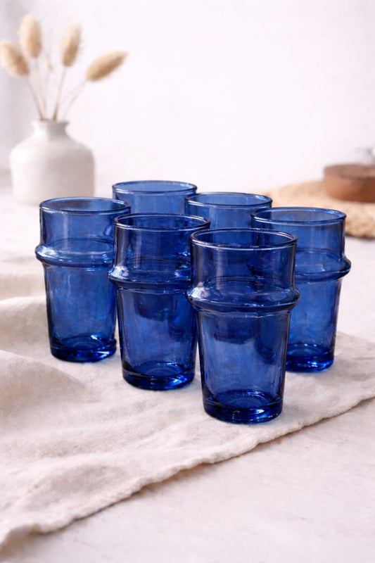 Moroccan Blue Beldi Glass Set – Handmade Traditional Moroccan Tea Glasses